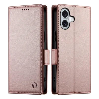 For iPhone 17 Stand Case PU Leather Wallet Phone Cover - Rose Gold