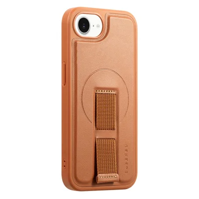 CASENEO For iPhone 17e / 16e Magnetic Case Wristband PU Leather + PC Shockproof Phone Cover - Brown