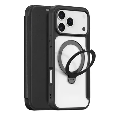 DUX DUCIS For iPhone 17 Pro Max Leather Case  Skin X Pro Series Rotary Kickstand Cover Compatible with MagSafe - Black