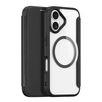 Voor iPhone 17 Leren Hoesje DUX DUCIS Skin X Pro Serie Fliphoes Compatibel met MagSafe - Zwart