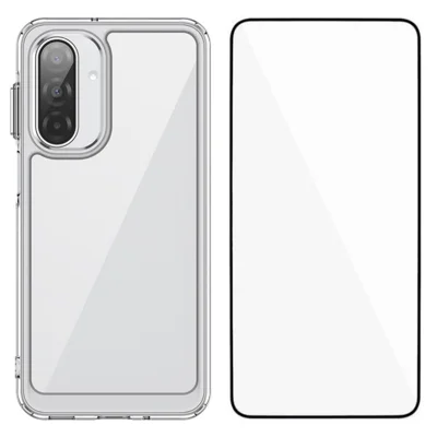 WANLONFENG For Samsung Galaxy A17 5G / A17 4G Case  MF Series TPU Acrylic Clear Phone Cover with Tempered Glass Film - Transparent