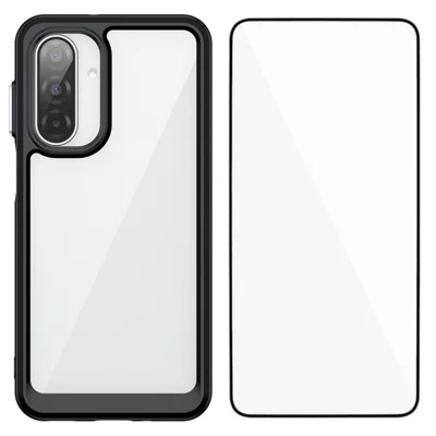 WANLONFENG For Samsung Galaxy A17 5G / A17 4G Phone Case  XC Series TPU Acrylic Cover with Tempered Glass (Big Lens Hole) - Black