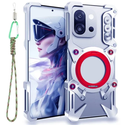 For OnePlus 13T 5G / 13s 5G Bumper Case Kickstand Aluminum Alloy Magnetic Phone Cover with Wrist Strap - Silver