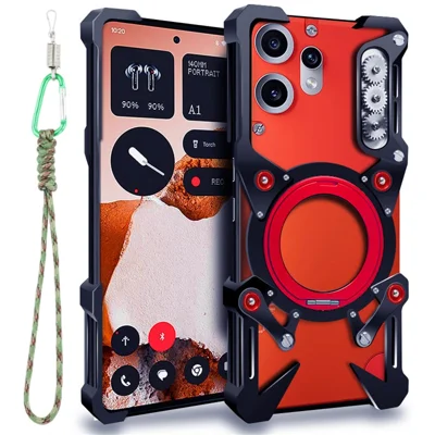 For Nothing CMF Phone 2 Pro Bumper Case Kickstand Aluminum Alloy Magnetic Phone Cover with Wrist Strap - Black
