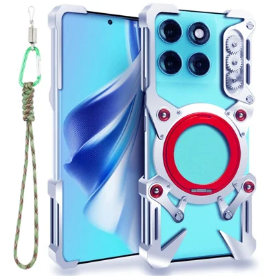 For Motorola Moto G56 5G Bumper Case Kickstand Aluminum Alloy Magnetic Phone Cover with Wrist Strap - Silver