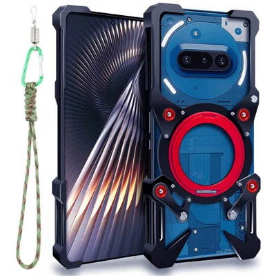 For Nothing Phone (3a) Bumper Case Kickstand Aluminum Alloy Magnetic Phone Cover with Wrist Strap - Black