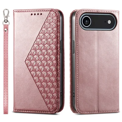 Hoesje voor iPhone Air met Kalfsstructuur PU-leer Portemonnee Hoesje met Polsbandje - Roségoud