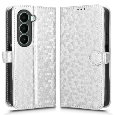 For itel A95 5G Wallet Case Dot Pattern Imprint PU Leather Phone Cover with Wrist Strap - Silver