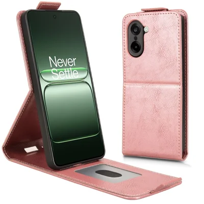 For OnePlus Nord CE5 5G / Ace 5 Racing 5G Stand Case Magnetic Clasp Vertical Flip Leather Phone Cover with Card Holder - Rose Gold