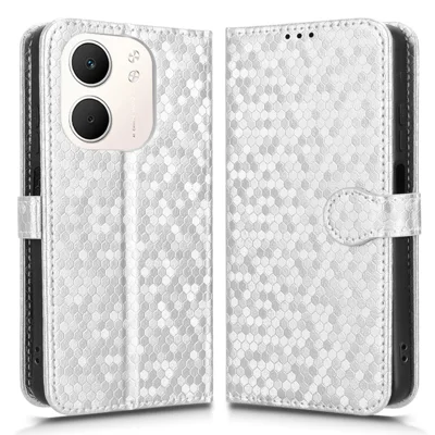For Oppo A5x 5G  /  4G Wallet Case Dot Pattern Imprint PU Leather Phone Cover with Wrist Strap - Silver