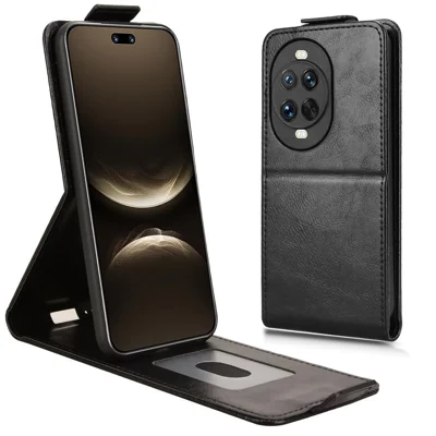 For Huawei nova 14 Ultra 5G Stand Case Magnetic Clasp Vertical Flip Leather Phone Cover with Card Holder - Black
