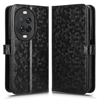 For Huawei nova 14 5G Wallet Case Dot Pattern Imprint PU Leather Phone Cover with Wrist Strap - Black
