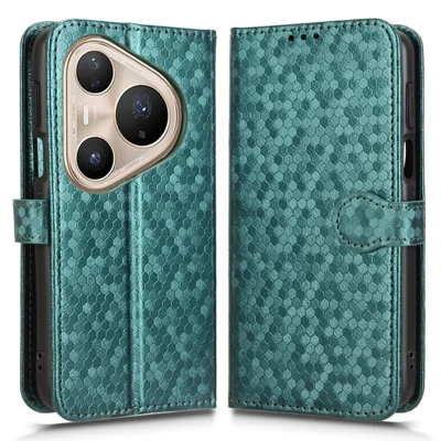 For Huawei Pura 80 Pro / 80 Pro+ Wallet Case Dot Pattern Imprint PU Leather Phone Cover with Wrist Strap - Green
