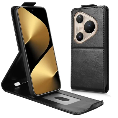 For Huawei Pura 80 Pro / 80 Pro+ Stand Case Magnetic Clasp Vertical Flip Leather Phone Cover with Card Holder - Black