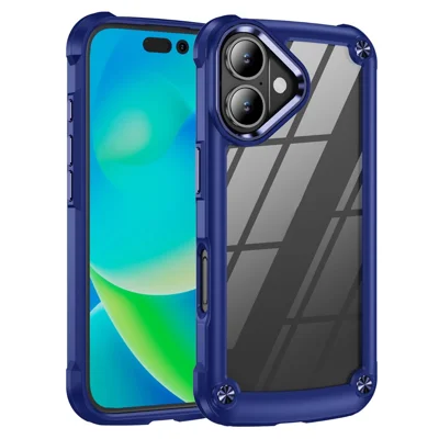 For iPhone 17 Case Anti-Drop Alloy Lens Frame PC + TPU Phone Cover - Blue