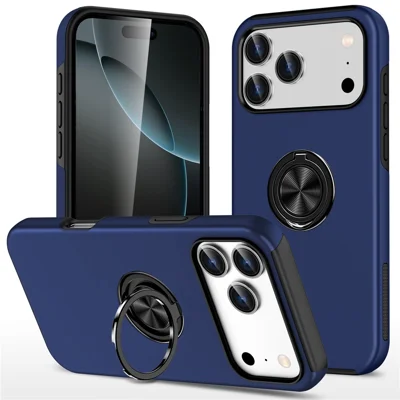 For iPhone 18 Pro Max / 17 Pro Max Case PC + TPU Phone Cover with Rotatable Ring Holder - Blue