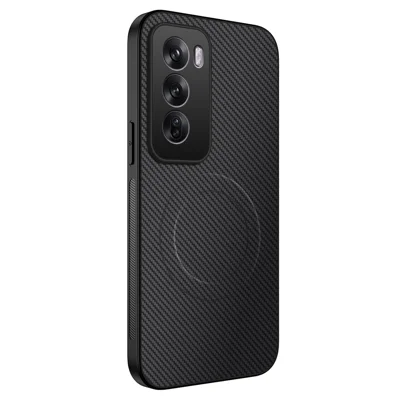 För Oppo Reno12 5G (Global) Skal Kompatibelt med MagSafe WANLONFENG TQ-serien Kolfiberstruktur PC TPU Mobilskal - Svart