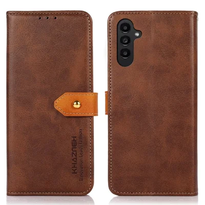 KHAZNEH For Samsung Galaxy A14 5G / A14 4G Cowhide Texture Cell Phone Cover PU Leather Phone Case with Stand Wallet - Brown