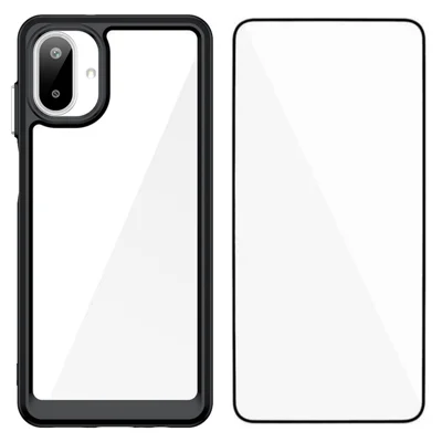 WANLONFENG For Samsung Galaxy A08 4G / A07 4G Phone Case  XC Series TPU Acrylic Cover with Tempered Glass (Big Lens Hole) - Black