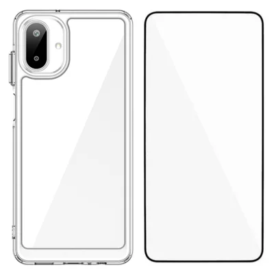WANLONFENG For Samsung Galaxy A08 4G / A07 4G Case  MF Series TPU Acrylic Clear Phone Cover with Tempered Glass Film - Transparent