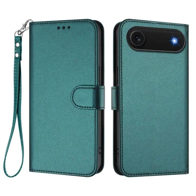 For iPhone Air Leather Case Wallet Stand Phone Cover with Wrist Strap - Groen