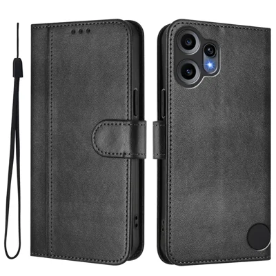 For Nothing CMF Phone 2 Pro Cases Wallet Stand Retro Texture Leather Phone Cover with Lanyard - Black