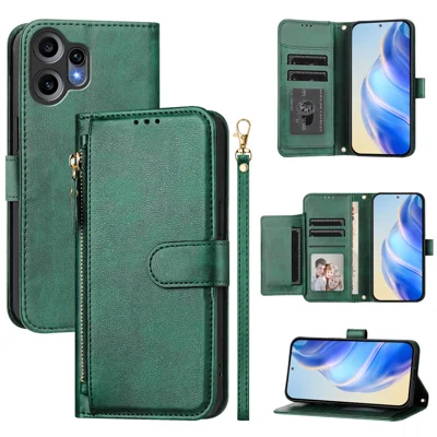 For Nothing CMF Phone 2 Pro Case Zipper Pocket Multiple Card Slots Leather Phone Cover - Green