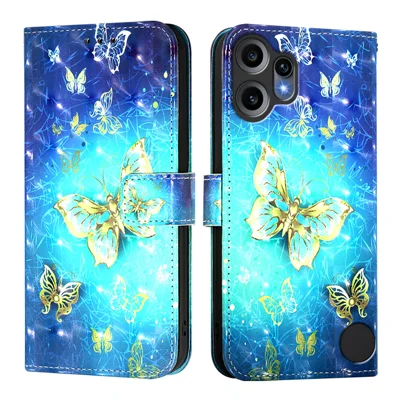 For Nothing CMF Phone 2 Pro Leather Case Pattern Printing Wallet Stand Mobile Cover with Strap - Golden Butterflies