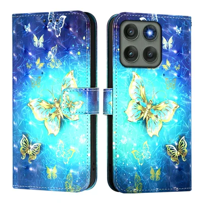 For Motorola Edge 60 Pro 5G Leather Case Pattern Printing Wallet Stand Mobile Cover with Strap - Golden Butterflies