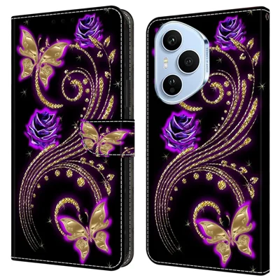 For Honor 400 Pro 5G (Global) Case 3D Pattern PU Leather Wallet Phone Cover with Stand - Purple Flowers  /  Butterflies