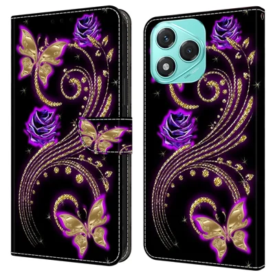 For Honor 400 Lite 5G Case 3D Pattern PU Leather Wallet Phone Cover with Stand - Purple Flowers  /  Butterflies