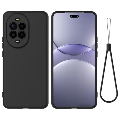 غطاء خلفي لهاتف Huawei nova 14 Pro 5G من السيليكون السائل مع حزام يد - أسود