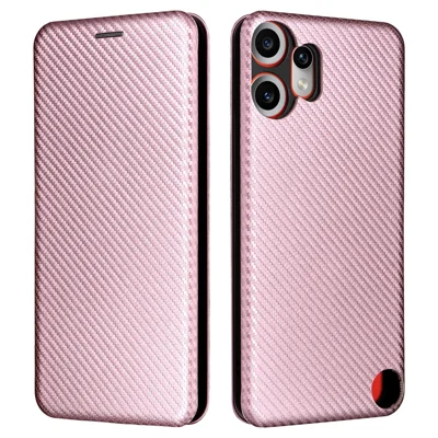 For Nothing CMF Phone 2 Pro Case Carbon Fiber Texture Drop-Proof PU Leather Phone Cover - Rose Gold