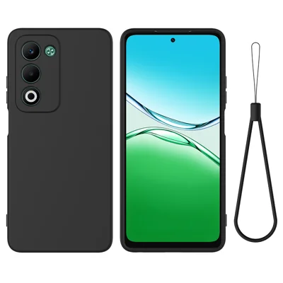 For Oppo A5 5G / Oppo A5 4G Liquid Silicone Case Phone Back Cover with Hand Strap - Black