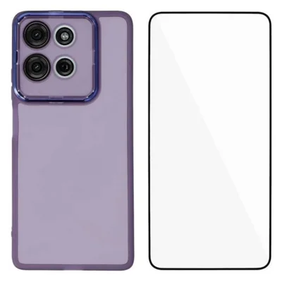 WANLONFENG For Motorola Moto G75 5G TPU Case  DKSM Series Electroplated Frame Back Cover with Tempered Glass - Purple