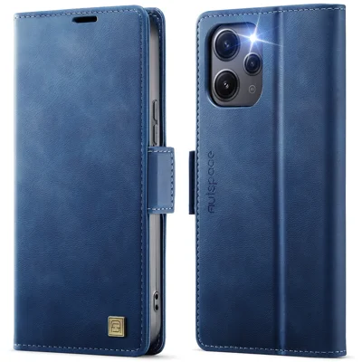 AUTSPACE For Xiaomi Redmi 12 5G (Global) / Xiaomi Redmi Note 12R 5G / Xiaomi Poco M6 Pro 5G / Xiaomi Redmi 12 4G Case  A11 RFID Blocking Retro Leather Cell Phone Wallet Cover - Blue