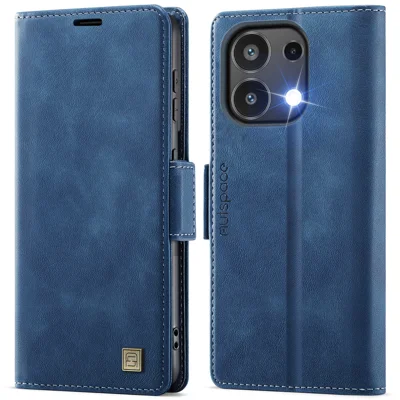 AUTSPACE For Xiaomi Redmi Note 13 Pro 4G Case  A11 RFID Blocking Retro Leather Cell Phone Wallet Cover - Blue