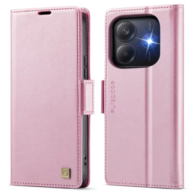 AUTSPACE For Xiaomi Redmi Note 14 5G Case  A11 RFID Blocking Retro Leather Cell Phone Wallet Cover - Pink