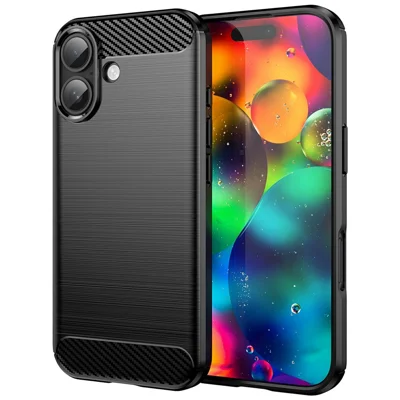 For iPhone 17 Case Protective Phone Cover Carbon Fiber Texture Brushed - Black
