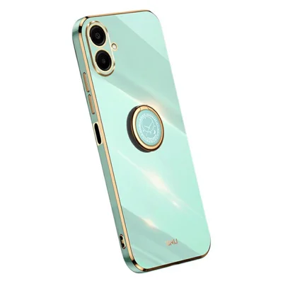 XINLI For Samsung Galaxy A08 5G / A08 4G / A07 5G / A07 4G Case Ring Kickstand Electroplating TPU Phone Cover - Cyan