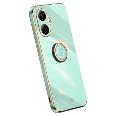 XINLI For Xiaomi Poco F7 5G / Redmi Turbo 4 Pro 5G Case Ring Kickstand Electroplating TPU Phone Cover - Cyan