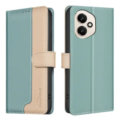 BINFEN COLOR For Honor 400 5G (Global) Leather Case Splicing Color RFID Blocking Wallet Stand Phone Cover - Green