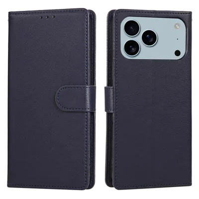 For iPhone 18 Pro / 17 Pro Case Wallet Stand View PU Leather Phone Cover with Wrist Strap - Blue
