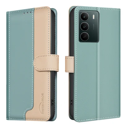 BINFEN COLOR For Realme C71 4G Leather Case  Splicing Color RFID Blocking Wallet Stand Phone Cover - Green