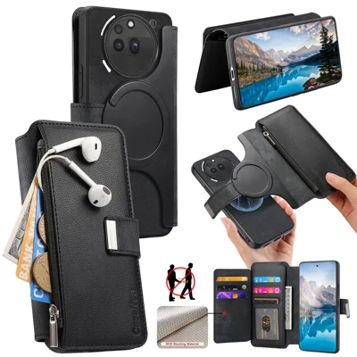 CASENEO For Nothing Phone (3a) Pro Case  MW-02 Detachable Magnetic Leather Flip Phone Cover - Black