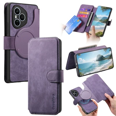 CASENEO For Honor 400 Pro 5G (Global) Magnetic Case  Detachable Leather Phone Wallet Cover - Purple 