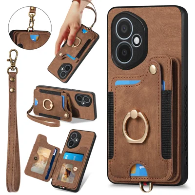 For Honor 400 5G (Global) Retro PU Leather Back Cover with RFID Blocking Card Holder - Brown