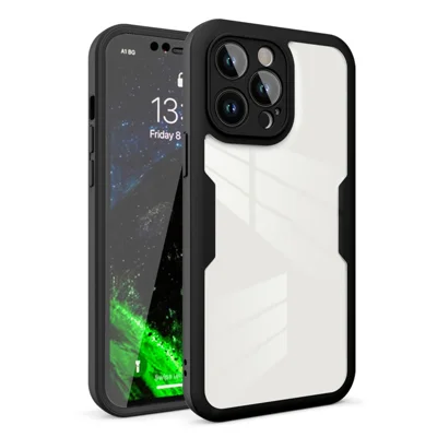 For iPhone 14 Pro Shockproof Phone Case PET Screen Film + Acrylic + TPU Full Protection Mobile Phone Cover - Black