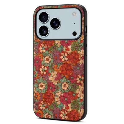 For iPhone 17 Pro Case Flower Print PU Leather + PC + TPU Phone Cover - Summer / Red