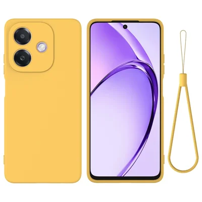 Voor Oppo A5i 4G Vloeibaar Siliconen Hoesje Telefoon Achterkant met Handvanger - Geel